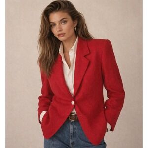 Barrie Pace Vintage Red Silk Blazer 1980s 90s Professional Tweed Jacket Size 6